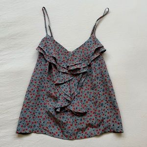Floral Silk Ruffle Tank